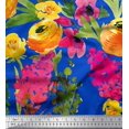 thumbnail image 1 of Soimoi Tissu Cambric en Coton Bleu Tissu Imprimé Feuilles et Fleurs 1 Yard 56 Pouces de Large, 1 of 3