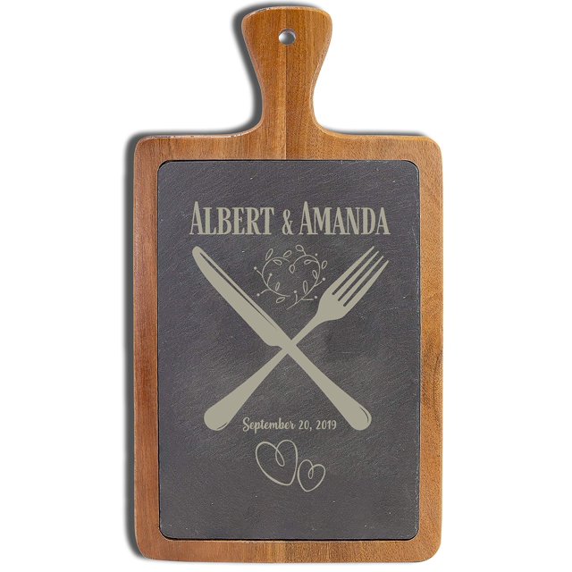 Personalized Natural Slate Cutting Board, 10 Diffrerent Designs, Custom text Board, Wedding Gifts for the Couple, Housewarming Gift & Kitchen Sign, Mothers Day (Acacia Wood - 01, Design 06)
