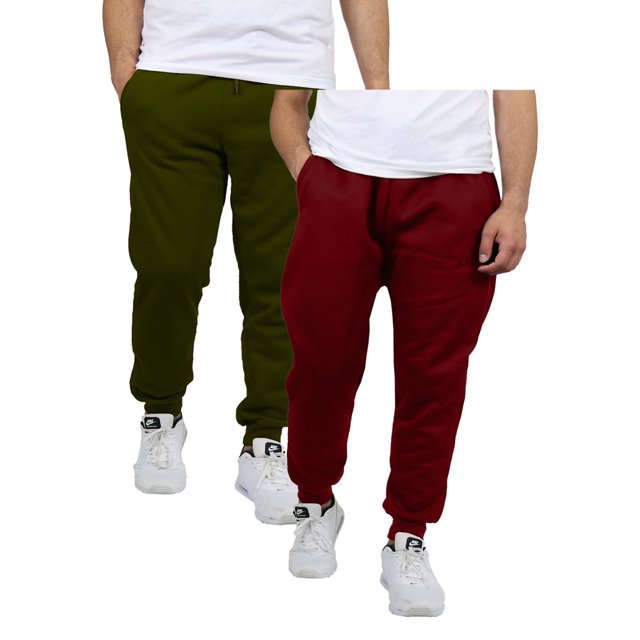 Men's 2 Pack Fleece Jogger Sweatpants,olive/burgundy,L