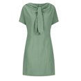thumbnail image 4 of Jusqu'à 65 % de Rabais! Robes d'Été Mode pour Femmes 2024 Grande Taille Nouvelle Allure Élégante Col Rond à Nouer Manches Courtes Couleur Unie Coton Coton Lin Robe, 4 of 6
