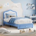 thumbnail image 3 of Twin XL Upholstered LED Platform Bed Frame with Storage Drawer Velvet Princess Style for Kids No Box Spring Needed Blue, 3 of 7