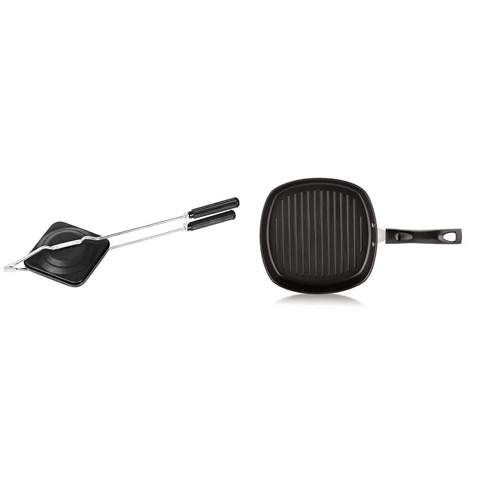 T2STSR Sandwich Gas Toaster Regular + Square Grill Pan, Black Color | Non Stick Coating