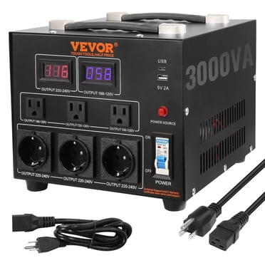VEVOR Convertisseur de Tension Transformateur, 3000W, Transformateur Élévateur/abaissement Robuste, Convertit de 110 Volts à 220 Volts et de 220 Volts à 110 Volts, avec Prise US Prise EU Port USB 5V, Certifié CE