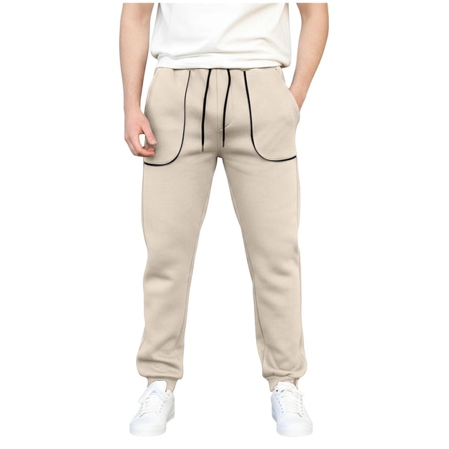 Ceisia Men Solid Color Loose Casual Pants Elastic Waist Drawstring Sports Gift Work Trousers