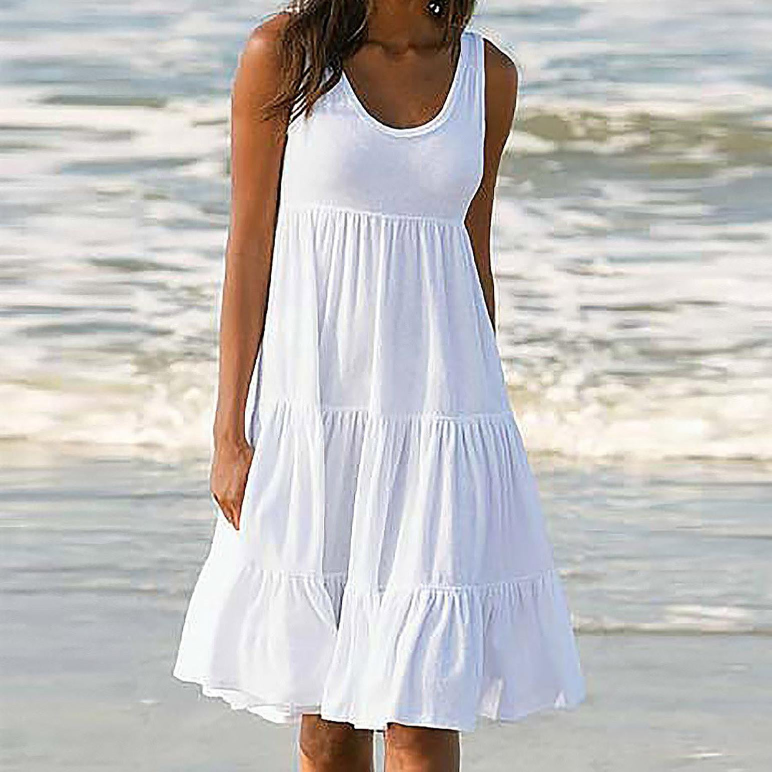 TIMIFIS Robe Midi d'Été Décontractée Unie Sans Manches pour Femme Grande Taille, Blouse Fluide de Plage et de Fête