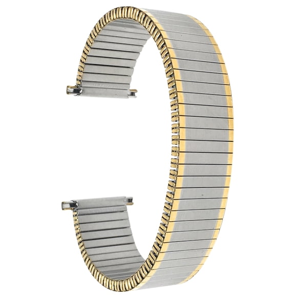 Bandini 22mm Silver and Gold (Two-Tone) Tone Stainless Steel Stretch Watch Strap for Men, Straight End, Metal Expansion Watch Band, No Buckle
