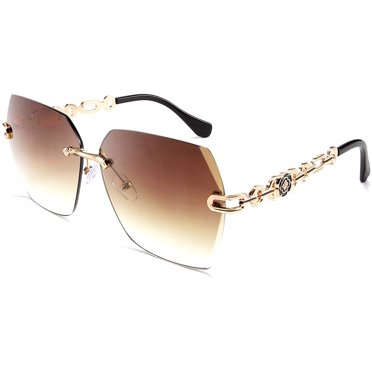 FEISEDY Lunettes de Soleil Classiques Sans Monture pour Femmes Monture en Métal Verres à Découpe Diamant Lunettes de Soleil B2567