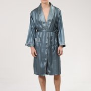 ylioge Mens Robes with Pockets and Belt Lightweight Silk Long Sleeve Pajamas Bathrobes Boys Casual Solid Knee Length Loungewear Bath Robe