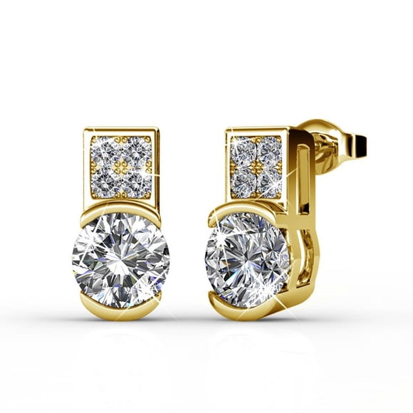 Cate & Chloe Laya 18k Yellow Gold Plated Stud Earrings with Swarovski Crystals for Women