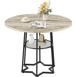 Ourlova Round Dining Table for 4 39 inch Wood Dining Room Tables with Storage Shelf Farmhouse Kitchen Table with Metal Base for Home Dining Room Living Room GreyOnly Table