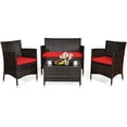 thumbnail image 3 of Gymax Ensemble de Conversation en Rotin pour Patio 4 Pcs, Extérieur, avec Coussin Rouge, 3 of 10