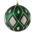 thumbnail image 1 of Vickerman N188124D 4.75 in. Emerald Matte Ball Ornament with Glitter Diamond Pattern  4 per Pack, 1 of 3