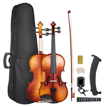 VEVOR Violin 4/4 Size Fiddle Set Solidwood for Beginners Glossy Brown Patterned