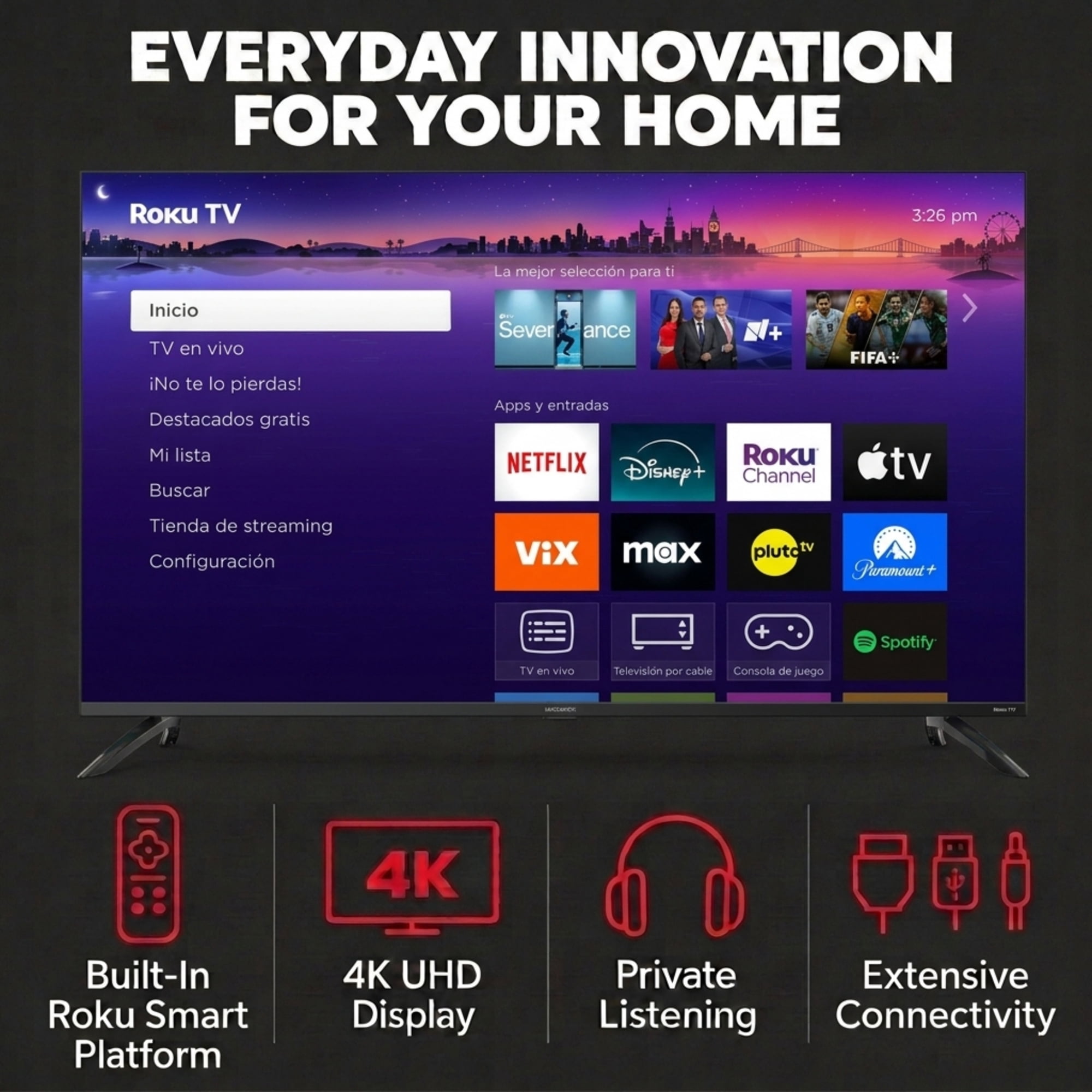Magnavox 43” 4K Ultra HD HDR LED Roku Smart TV, Dolby Digital Plus Audio, Black