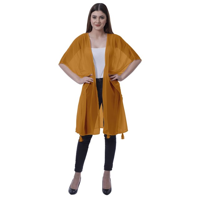 Moomaya Womens Georgette Shrug Open Front Long Sheer Coverup w/ Tassels