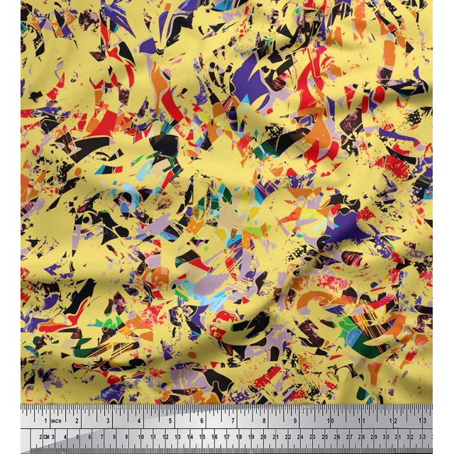 Soimoi Cotton Duck Fabric Multicolor Texture Printed Craft Fabric by The Yard 56 Inch Wide