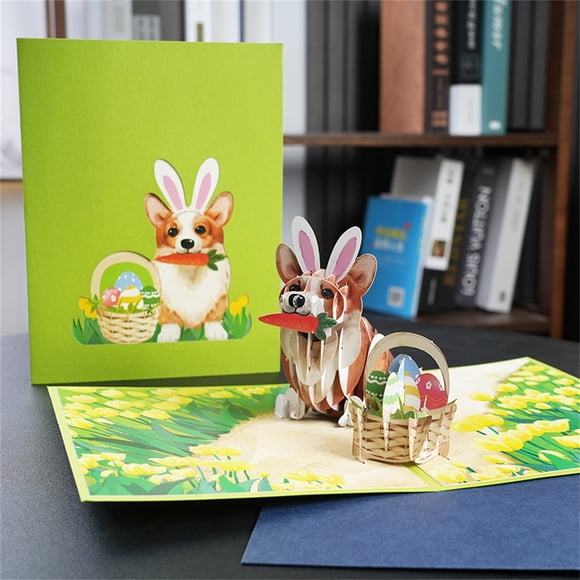 Holiday Greeting Cards with Envelopes Cute Cartoon Creative Easter Greeting Card 3D Stereo Handmade Holiday Blessing Card Rabbit Ear Corgi Blank Greeting Cards and Envelopes