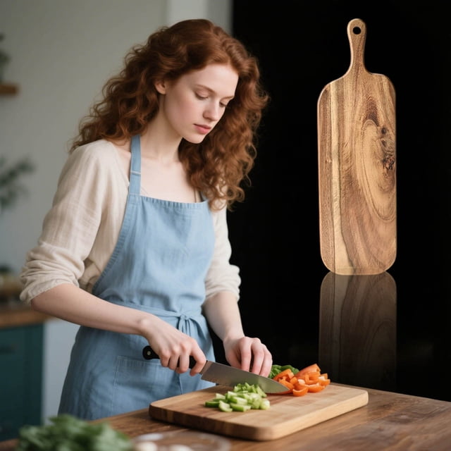 Wooden Cutting Board with Handle Multipurpose Kitchen Serving Tray for Cheese Meat Bread and Fruits Durable Charcuterie Board for Commercial Restaurant Use