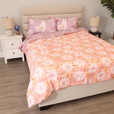 Ensemble de literie 5 pièces pour lit double, Pink Daisy