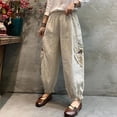 thumbnail image 1 of Simua Women's Harem Pants, Vintage Lace Embroidered Patchwork High Waist Ruffle Trousers with Pockets, 1 of 5