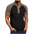 thumbnail image 2 of EOYWHK Mens Henley Shirts Retro Business Shirts Color Blocked Raglan T-Shirt Loose Fit Button Up Work Office Tops Flyer, 2 of 7