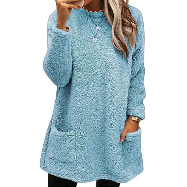 IMENGL Winter Warm Fleece Thickened Plus Size loose coat jacket sweater, Blue 3XL, Size M-3XL