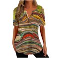 thumbnail image 2 of Offres jusqu'à 70 % de Rabais! Hauts d'Été pour Femmes 2024 Grande Taille T-shirt à Imprimé Mode à Boutons à Manches Courtes à Col Rond Haut Cadeau pour Femmes en Solde, 2 of 3