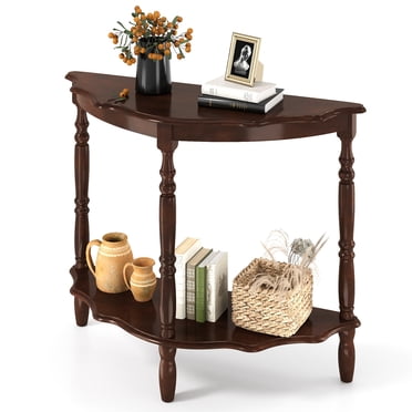 Gymax Table Console Demi-Lune de 42 Pouces avec Tablette et Pieds en Bois de Caoutchouc pour Entrée et Couloir