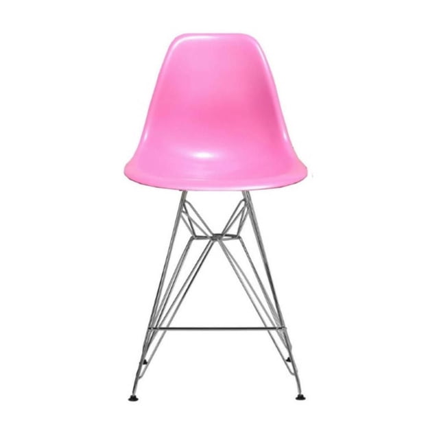 Tabouret Eiffel avec Pattes Chromées avec Siège en Plastique Rose et Cadre en Fil Métallique Chromé, de Forme Ergonomique pour le Confort et Facile à Essuyer, Convient aux Sièges de Cuisine et de bar dans les Espaces Résidentiels Ou Commerciaux.