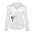 thumbnail image 4 of Qertyioot Hauts pour Femmes Mode Boutons Amples Imprimés Col à Revers Manches Longues T-shirts Blouse, 4 of 5
