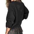 thumbnail image 4 of WUANDIXFA Womens Sweaters Causal Women Solid Color V Neck Lace Stitching Buttons Long Sleeves Sweater Black,S, 4 of 5