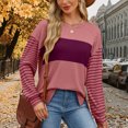 thumbnail image 2 of Amzcrzy Chandail en Molleton Femme Col Rond Manches Longues T-Shirts Décontractés Tunique à Rayures Blocs de Couleur Basiques, 2 of 9