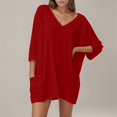 thumbnail image 2 of YFELWZ Womens Plus Size Tops Loose V Neck 3/4 Sleeve T Shirt Red S, 2 of 5