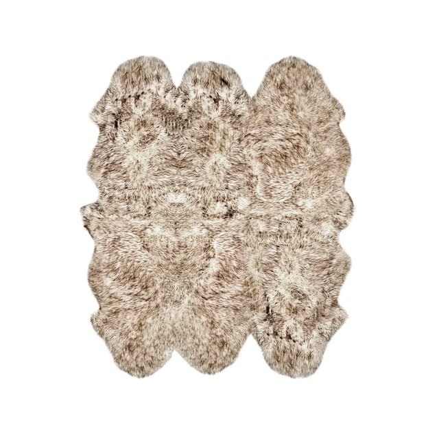 NEW ZEALAND Peau de Mouton SEXTO RUG 5 Pieds X 6 Pieds Composée de Multiples Pelotes de Peau de Mouton beige Naturel et Brun Pâle avec un Poil Pelucheux dense de 2,5 Pouces et un Endos Antidérapant en Microsuède Doux, Conçue pour une Utilisation Intérieure dans les Zones à Fort Passage et Convient comme Housse de Siège Confortable Ou RUG Décoratif.