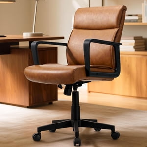 Leather Office Chair  Desk Chair with Wheels Arms  Mid Back Leather Executive Computer Chair Mid Century Chairs for Home Office