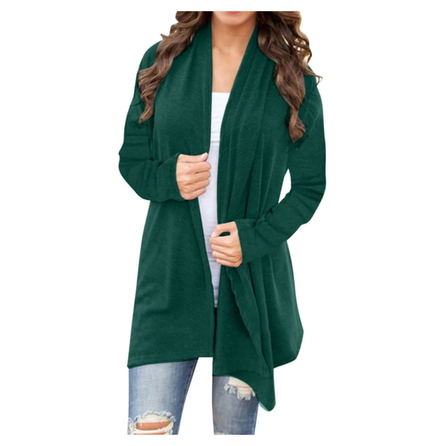 UPPADA Long Button Down Cardigans for Women Dressy Cardigan Open Front Sweater Open Back Sweatshirts with Pockets Green,M