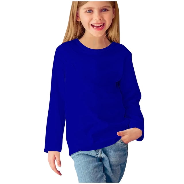 vdgthytj Chemises à Manches Longues pour Enfants Col Rond Décontracté Couleur Unie Basiques Blouse Basiques pour Garçons Filles