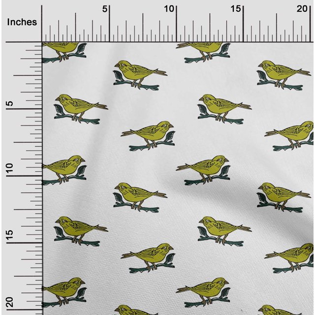 oneOone Viscose Chiffon Fabric Branch & Bird Block Print Fabric By Yard 42 Inch Wide