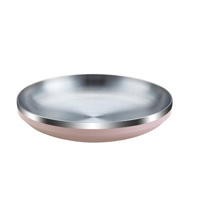 Stainless Steel Plate 20 cm x 3.7 cm with Heat-Insulated Double-Layer Design for Hot and Cold Food Serving
