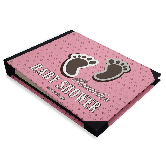 Darling Souvenir Pink Baby Footprint & Stars Printed Hardbound Cover PersonalizedGuestbookFor Baby ShowerGuestSign InBookRegistry-9 x 12 Inches