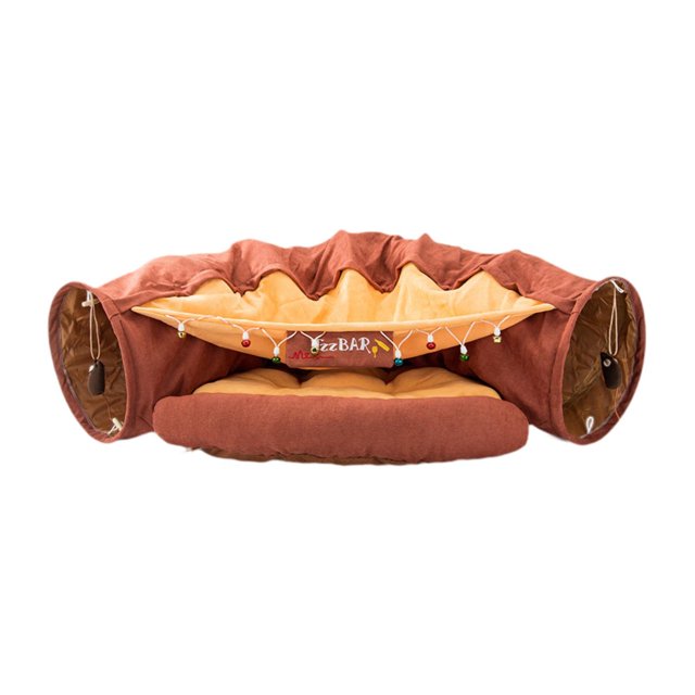 DOLITY Bunny Tunnel Bed Interactive Foldable Soft Cats Tunnel Tubes Toys with Removable brown