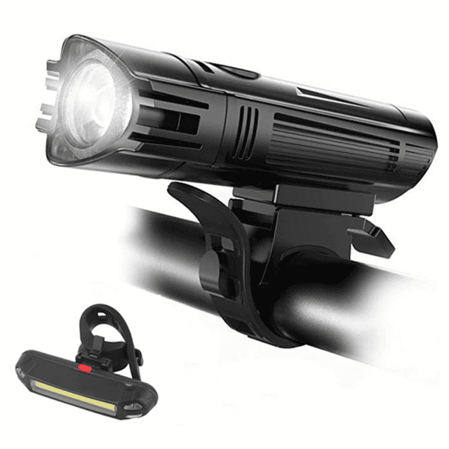 USB Rechargeable Bicycle Light Set: High-Brightness Front Lamp 057 with Long-Range Illumination & Red Tail Light 2028, 4 Lighting Modes, 2000mAh Battery, ABS Material, Includes Mounting Brackets and