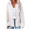 thumbnail image 2 of Womens Corduroy Casual Button Down Shirts Long Sleeve Boyfriend Oversized Collared Shacket Jacket Blouses Tops, 2 of 9