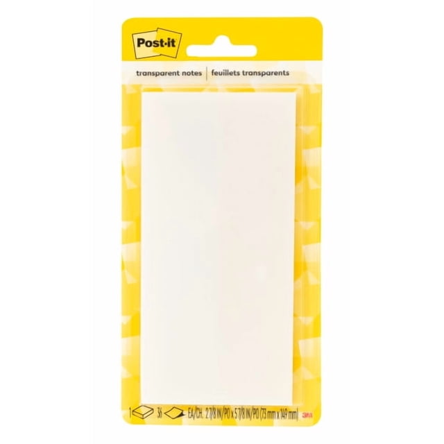 Notes Transparentes Post-it, 2 7/8 x 5 7/8 Po, Notes Autocollantes Rectangulaires Transparentes en Emballage Transparent avec Bordure Jaune, Convenant aux Rappels Rapides et à l'Organisation des Tâches au Bureau et à l'École.