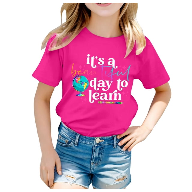 TZEWGL T-Shirts For Child Back To School Season Printed Short Sleeve Crewneck Clothes For Baby size 8-10T
