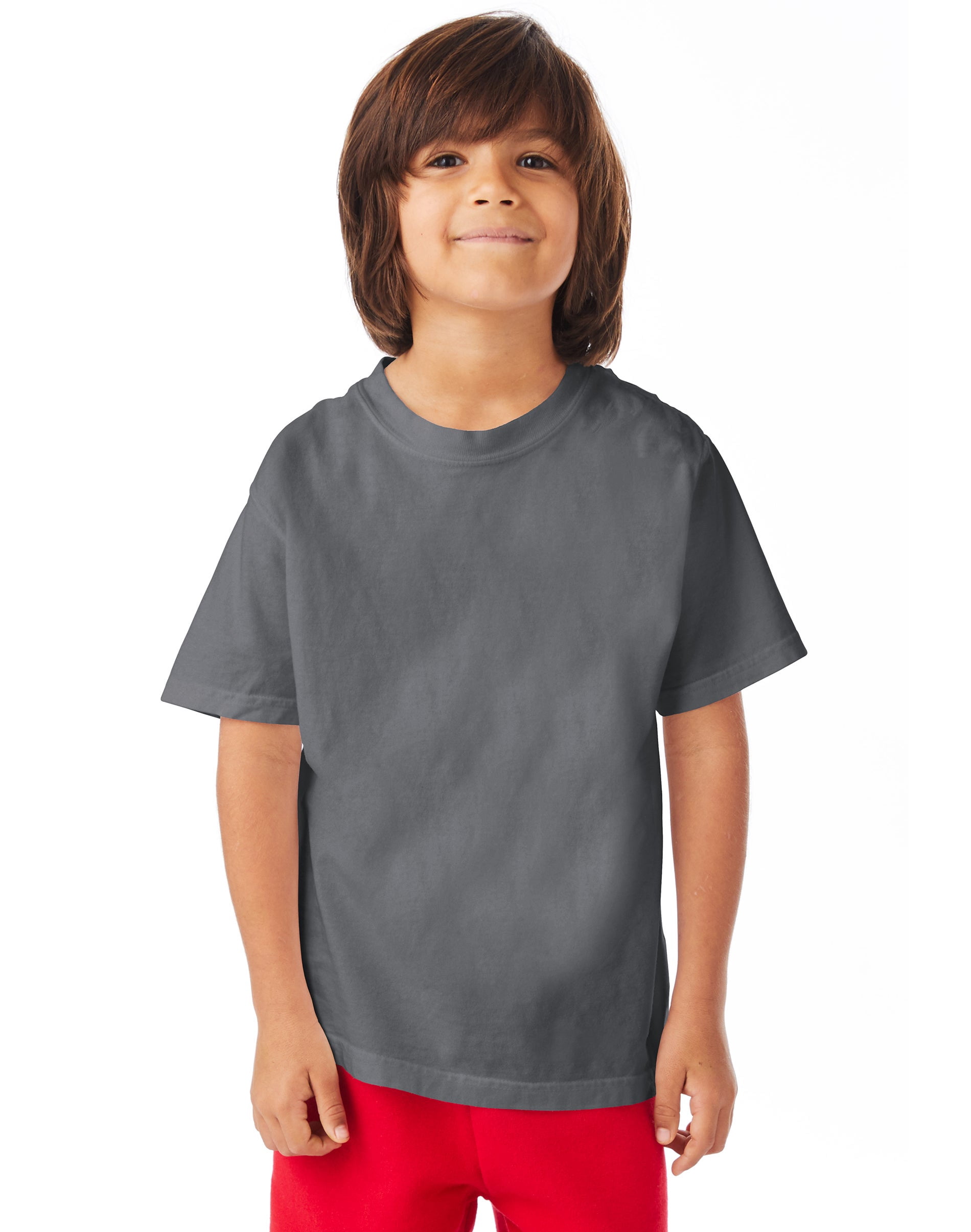 Hanes Boys ComfortWash Short Sleeve Crew Tee, XS, Concrete Gray