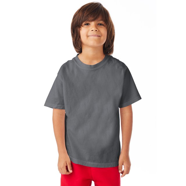 Hanes T-Shirt à Manches Courtes Col Ras du Cou ComfortWash pour Garçons, m, Gris Béton
