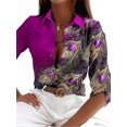 thumbnail image 1 of Sexy Dance Blouse pour Femmes Manches Longues Chemises Boutonnées Tunique Ample Col à Revers Violet Rouge TP, 1 of 2