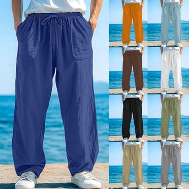 Yuyuzo Mens Pants Elastic Waist Drawstring Trousers Casual Breathable Full Length Beach Pants with Pockets
