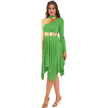 Linjinx Womens Praise Dance Dress Long Sleeve Church Choir Robes Contemporary Dance Costumes Light Green L